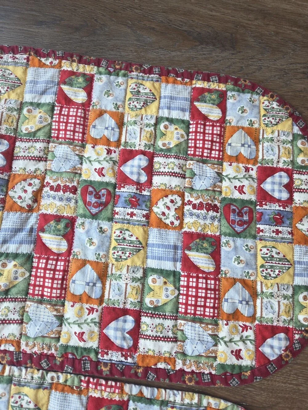 Vintage set of 6 Handmade Farmhouse Patchwork Heart Print Placemats